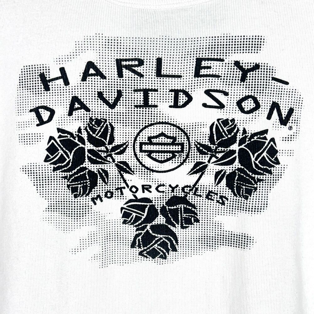 Harley Davidson Womens XL Knit Tank Top White with Black H-D Shield Roses - Picture 2 of 5